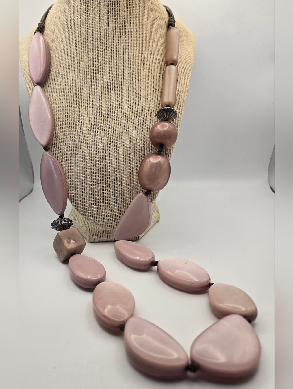 Chico's Contemporary  Iridescent Pink Chunky Beaded Necklace with Matte Accents